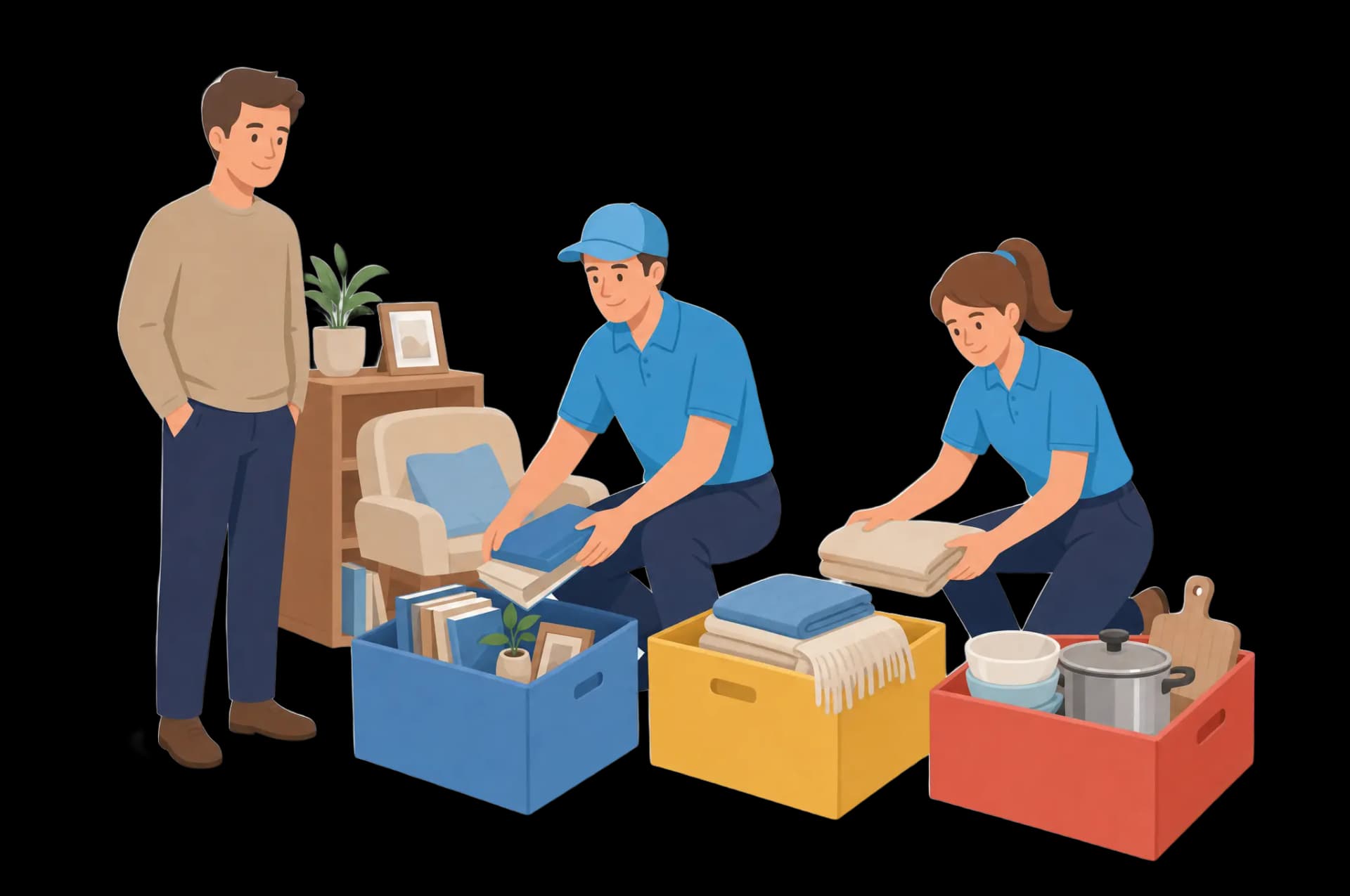 Illustration: sortierte Kartons und Möbel in einer Wohnung