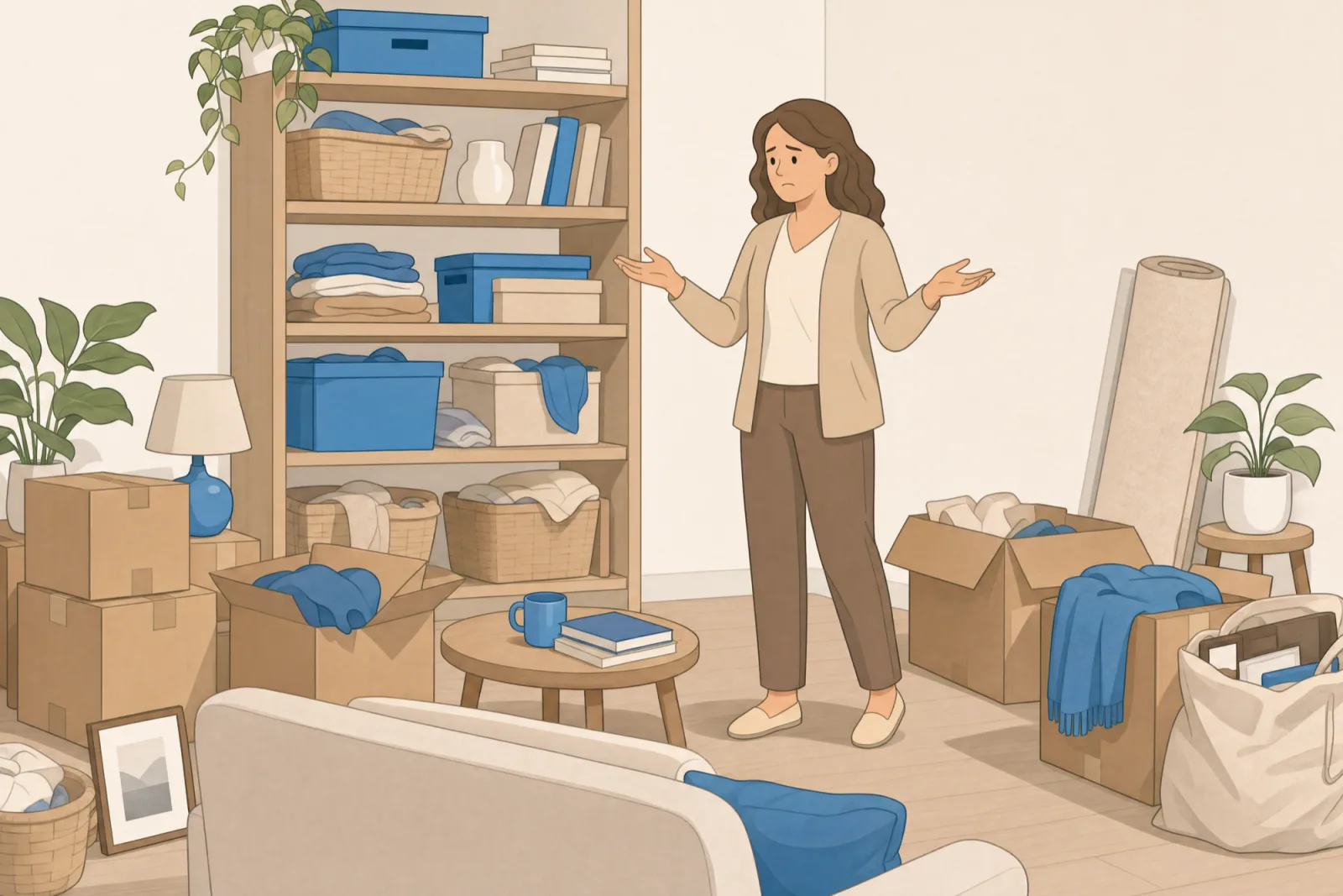 Illustration einer vollgestellten Wohnung, die geräumt werden muss